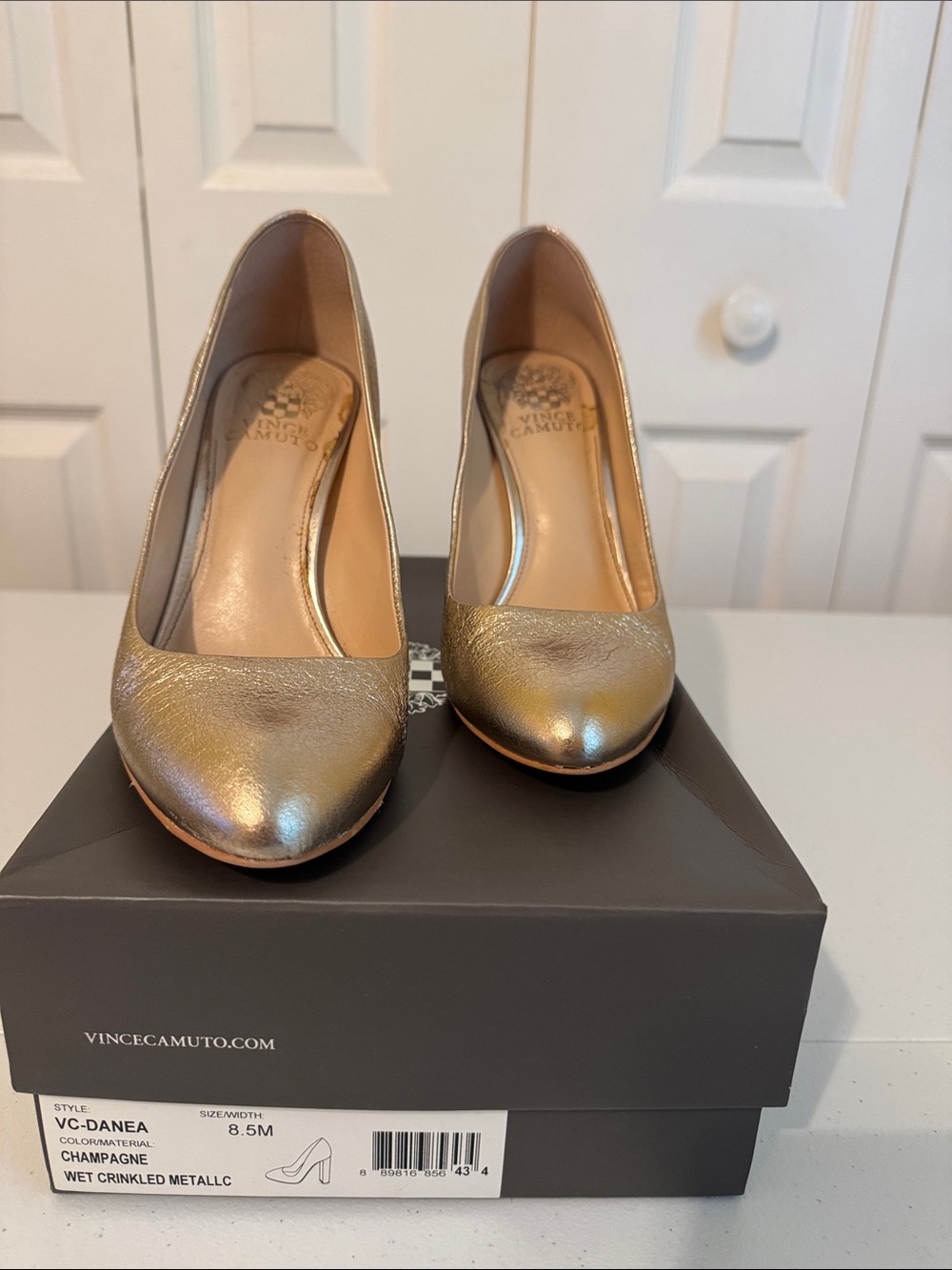 Vince Camuto Crinkled Metallic Champagne Pumps